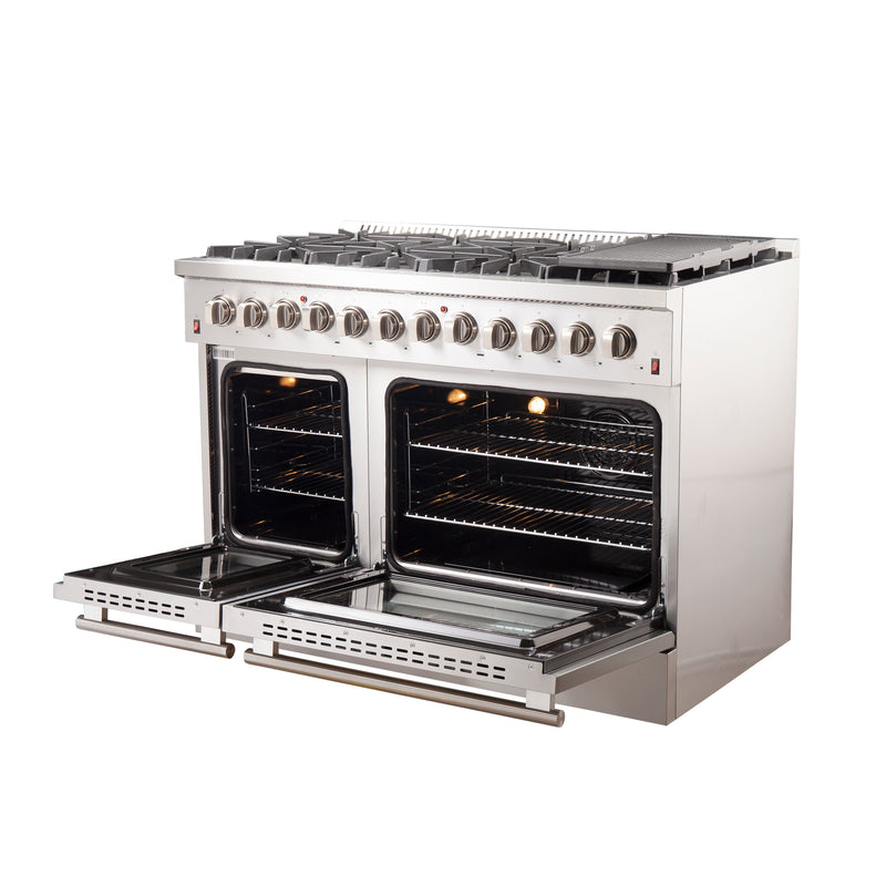 Forno Galiano 48" Freestanding Dual Fuel Range in Stainless Steel, Double Oven, 8 Burners, FFSGS6156-48