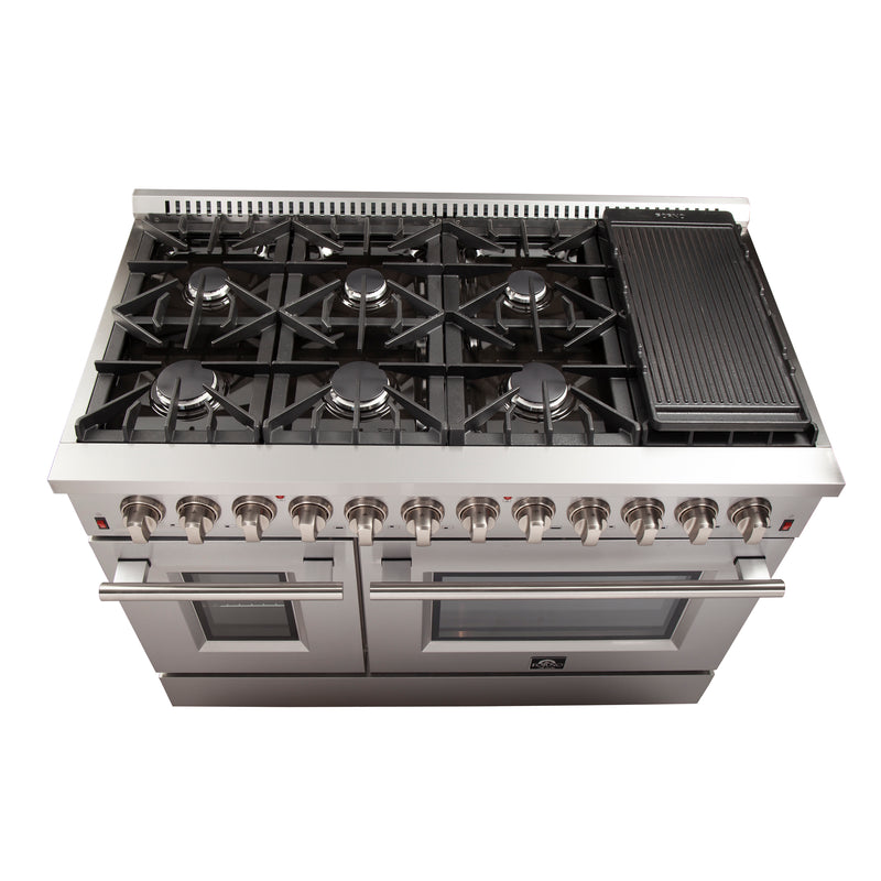 Forno Galiano 48" Freestanding Dual Fuel Range in Stainless Steel, Double Oven, 8 Burners, FFSGS6156-48