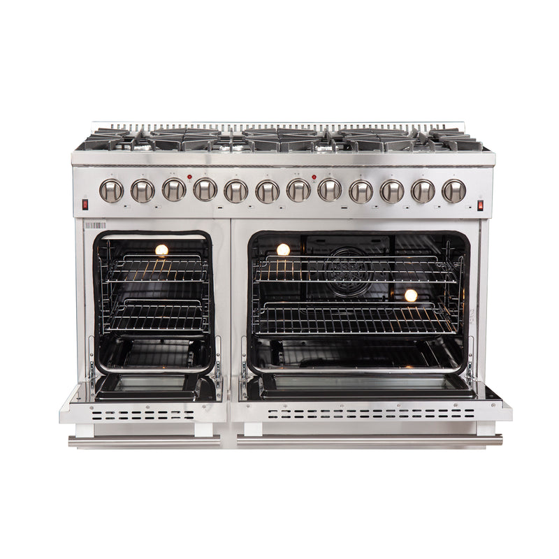 Forno Galiano 48" Freestanding Dual Fuel Range in Stainless Steel, Double Oven, 8 Burners, FFSGS6156-48
