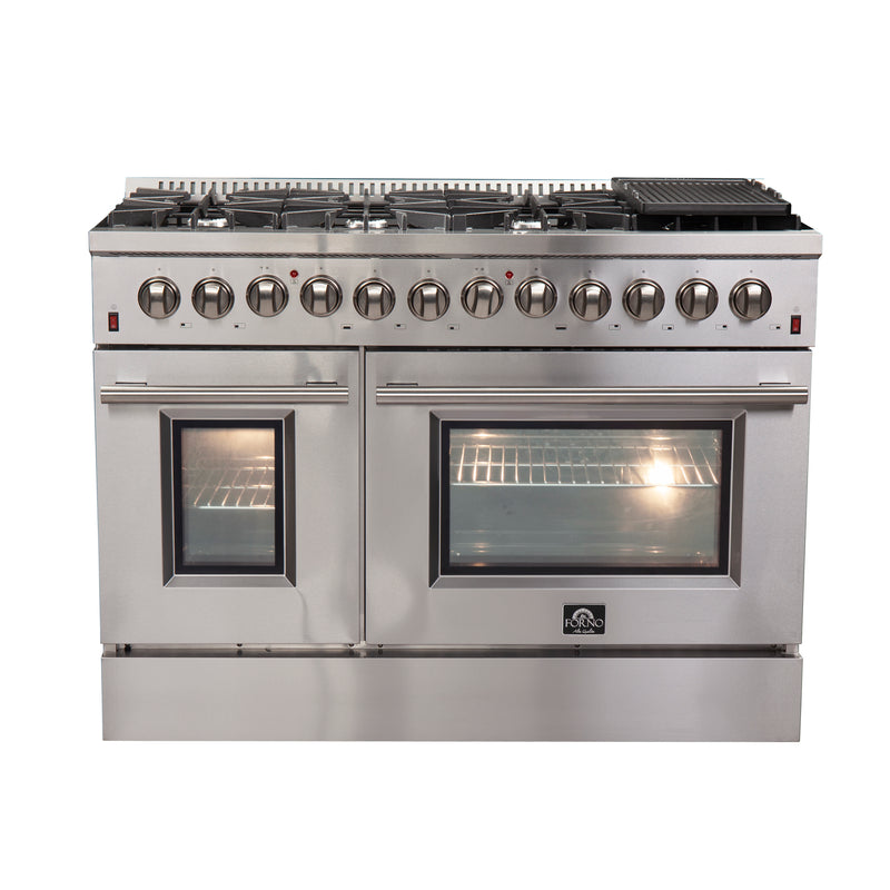 Forno Galiano 48" Freestanding Dual Fuel Range in Stainless Steel, Double Oven, 8 Burners, FFSGS6156-48