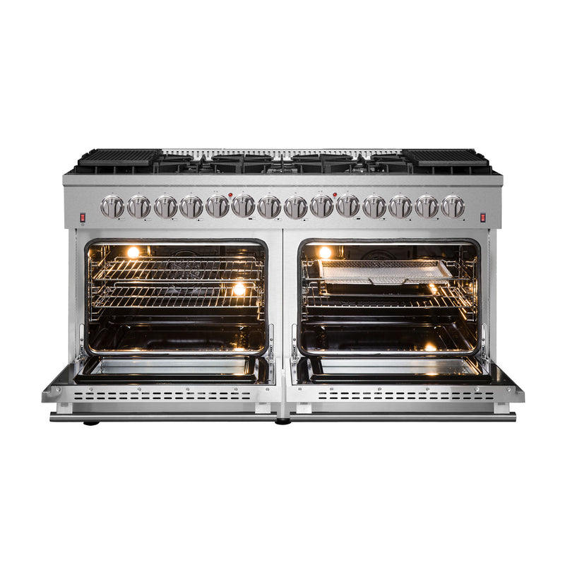 Forno Galiano 60" Freestanding Dual Fuel Range in Stainless Steel, Double Oven, 10 Burners, FFSGS6156-60