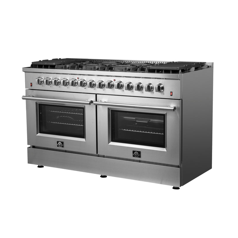 Forno Galiano 60" Freestanding Dual Fuel Range in Stainless Steel, Double Oven, 10 Burners, FFSGS6156-60