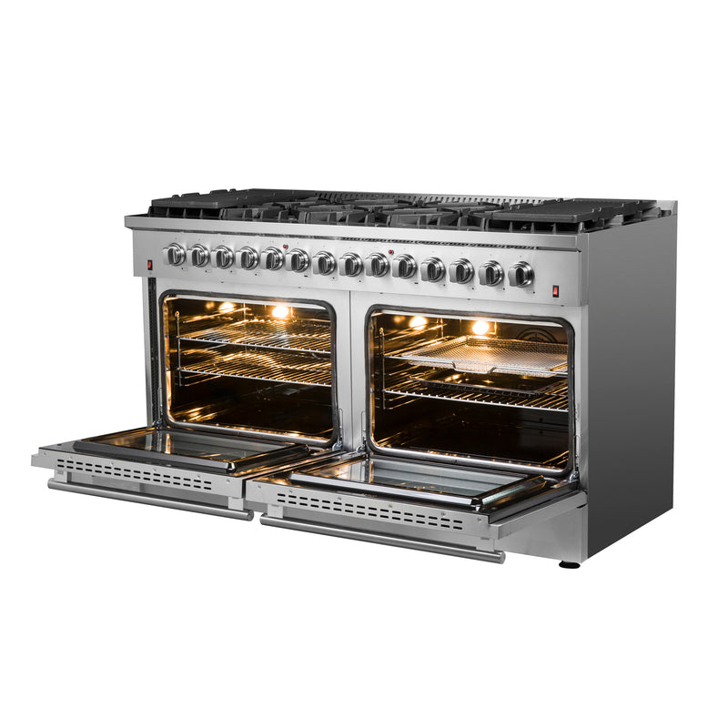 Forno Galiano 60" Freestanding Dual Fuel Range in Stainless Steel, Double Oven, 10 Burners, FFSGS6156-60