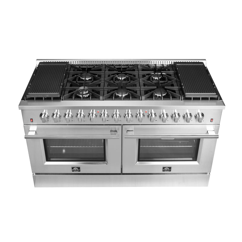 Forno Galiano 60" Freestanding Dual Fuel Range in Stainless Steel, Double Oven, 10 Burners, FFSGS6156-60