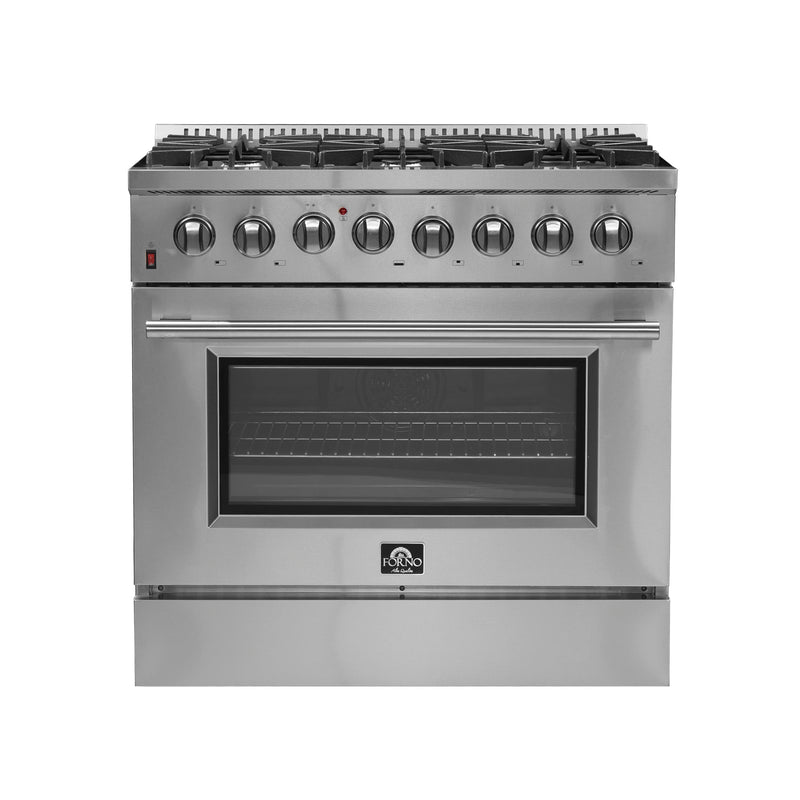 Forno Galiano 36" Freestanding Dual Fuel Range in Stainless Steel, 6 Sealed Burners, Double Convection Ovens, Cast-Iron Grates, FFSGS6156-36