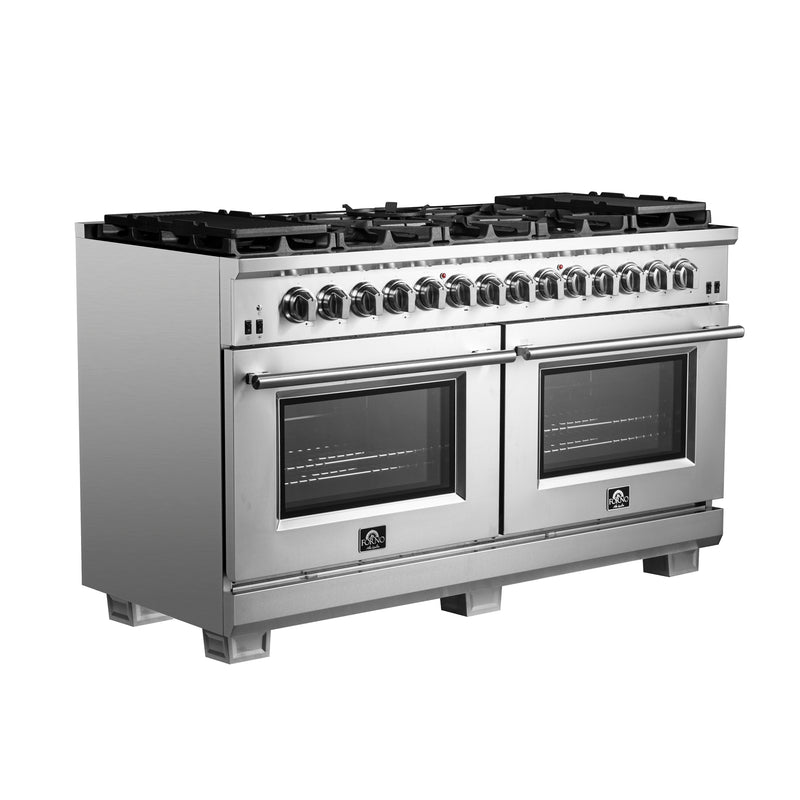 Forno Capriasca 60" Freestanding Dual Fuel Range in Stainless Steel, Double Oven, True Convection, 10 Burners, FFSGS6187-60