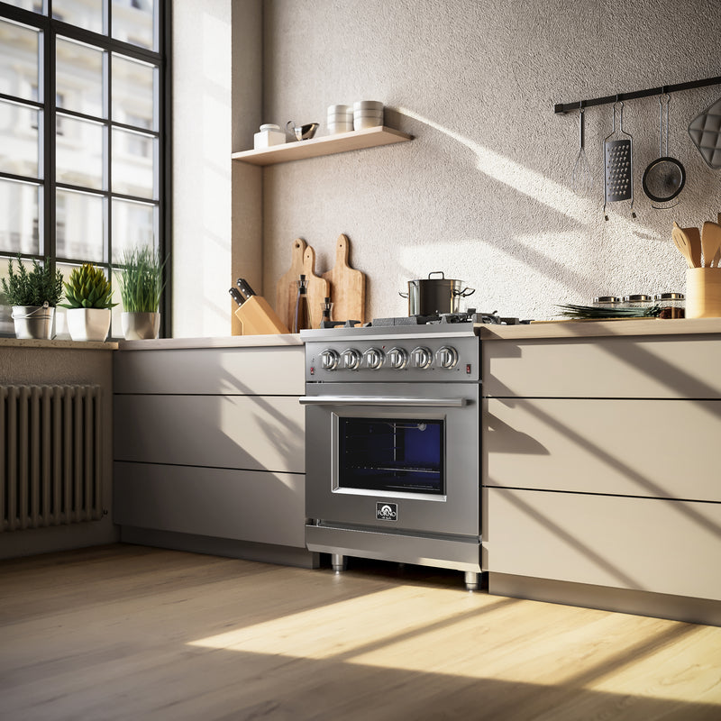 Forno Massimo 30" Freestanding Gas Range in Stainless Steel, 5 Sealed Burners, Air Fry, Griddle, FFSGS6239-30