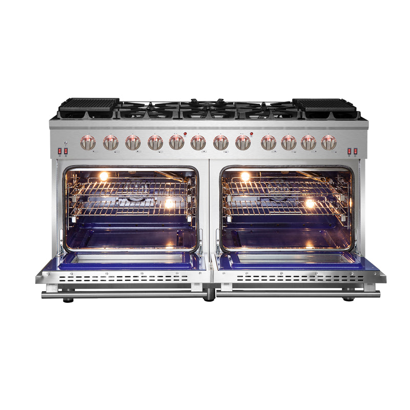 Forno Massimo 60" Freestanding Gas Range, 10 Burners, Double Oven, Air Fry, FFSGS6239-60