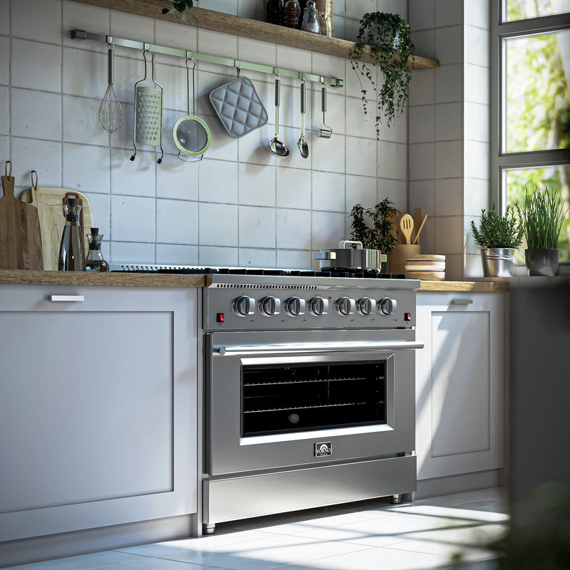Forno Galiano 36" Freestanding Gas Range in Stainless Steel, 6 Burners, True Convection, FFSGS6244-36