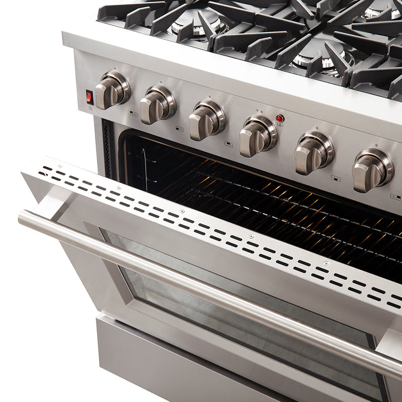 Forno Galiano 36" Freestanding Gas Range in Stainless Steel, 6 Burners, True Convection, FFSGS6244-36