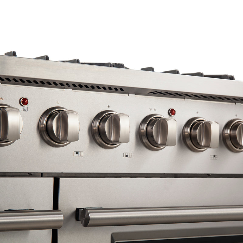 Forno Galiano 48" Freestanding Gas Range in Stainless Steel, Double Oven, 8 Burners, Griddle, FFSGS6244-48