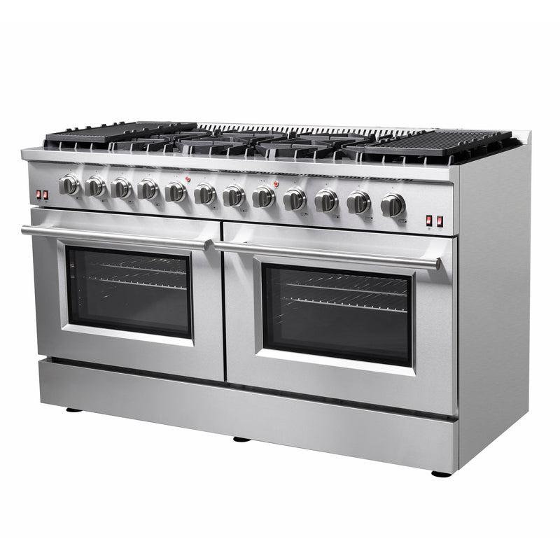 Forno Galiano 60" Freestanding Gas Range, Double Oven, 10 Burners, Griddle, FFSGS6244-60