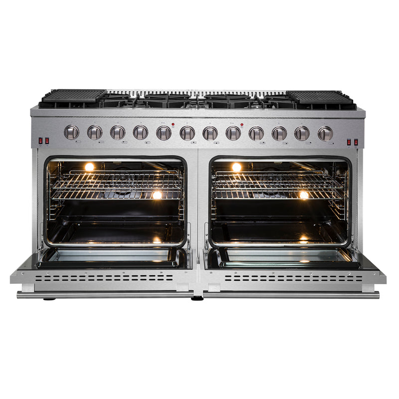 Forno Galiano 60" Freestanding Gas Range, Double Oven, 10 Burners, Griddle, FFSGS6244-60