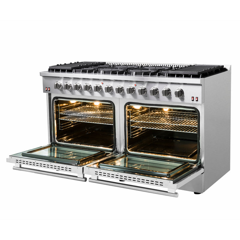 Forno Galiano 60" Freestanding Gas Range, Double Oven, 10 Burners, Griddle, FFSGS6244-60