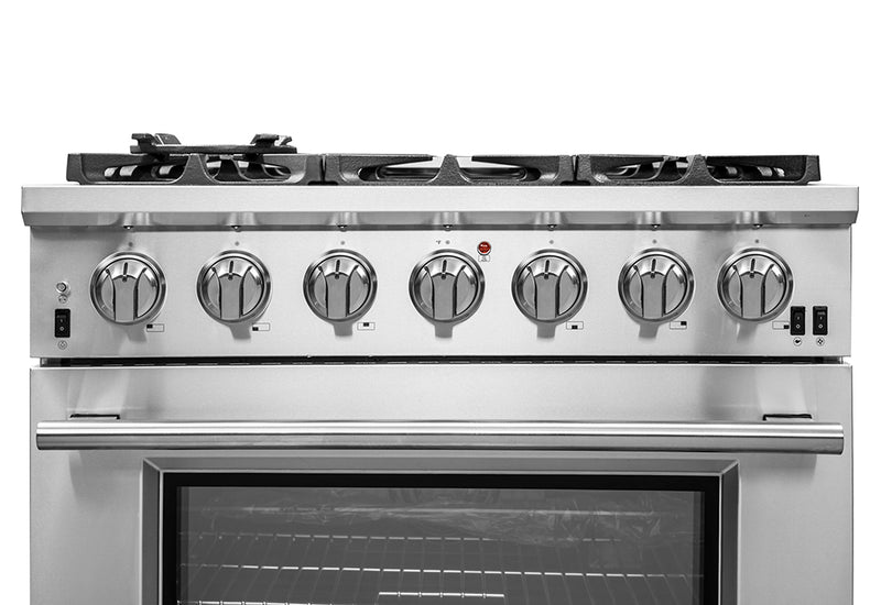Forno Capriasca 36" Freestanding Gas Range in Stainless Steel, Brass Burners, Convection Fan, FFSGS6260-36