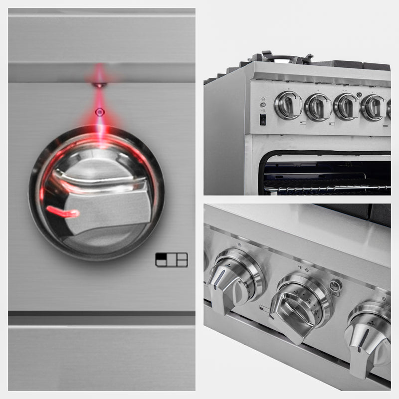 Forno Capriasca 36" Freestanding Gas Range in Stainless Steel, Brass Burners, Convection Fan, FFSGS6260-36