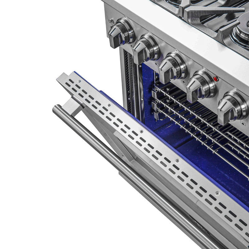 Forno Capriasca 36" Freestanding Gas Range in Stainless Steel, Brass Burners, Convection Fan, FFSGS6260-36