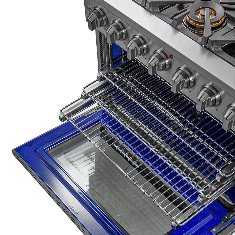 Forno Capriasca 36" Freestanding Gas Range in Stainless Steel, Brass Burners, Convection Fan, FFSGS6260-36