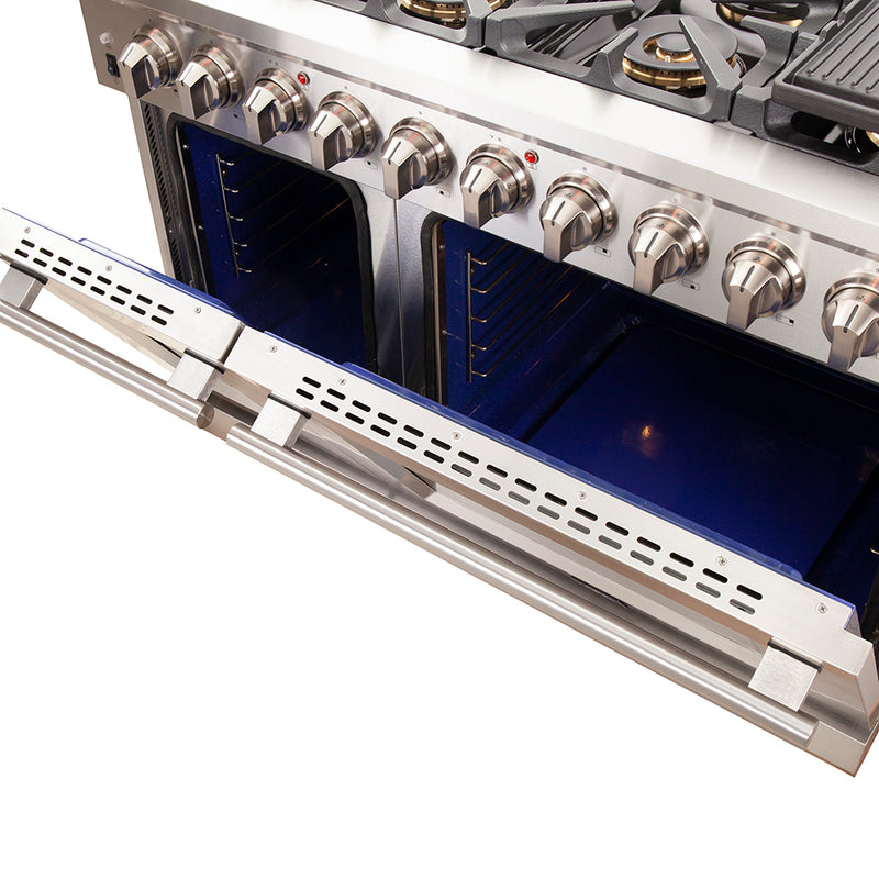 Forno Capriasca 48" Freestanding Gas Range in Stainless Steel, Double Oven, Brass Burners, FFSGS6260-48