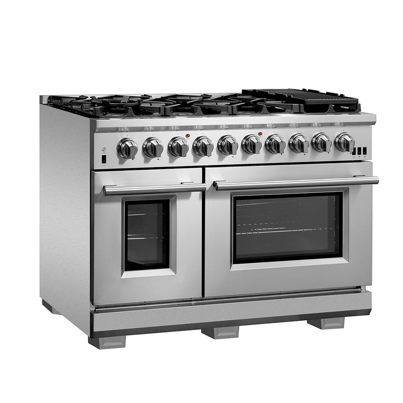 Forno Capriasca 48" Freestanding Gas Range in Stainless Steel, Double Oven, Brass Burners, FFSGS6260-48