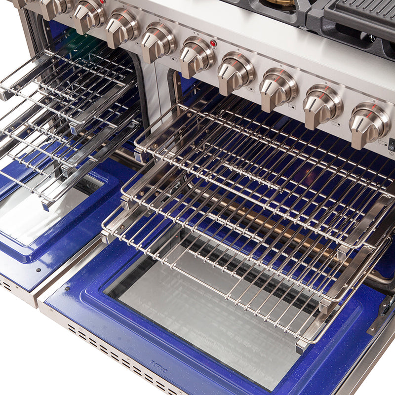 Forno Capriasca 48" Freestanding Gas Range in Stainless Steel, Double Oven, Brass Burners, FFSGS6260-48