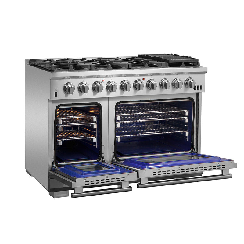 Forno Capriasca 48" Freestanding Gas Range in Stainless Steel, Double Oven, Brass Burners, FFSGS6260-48