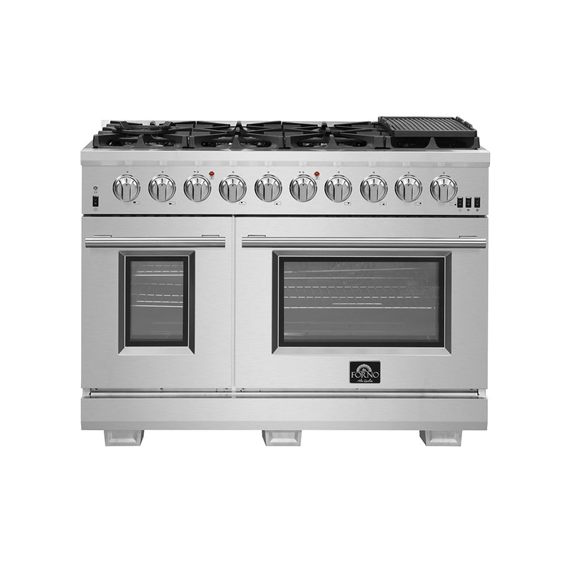 Forno 3-Piece Appliance Package - 48"Gas Range, 60" Pro-Style Refrigerator & Wall Mount Hood with Backsplash in Stainless Steel , FBDL-019-05US
