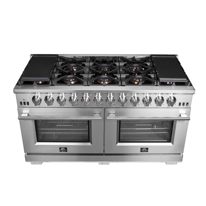 Forno Capriasca 60" Freestanding Gas Range, Double Oven, Brass Burners, Telescopic Racks, FFSGS6260-60