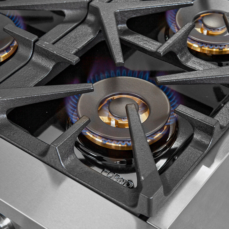 Forno Capriasca 36" Freestanding Gas Range in Stainless Steel, Brass Burners, Convection Fan, FFSGS6260-36