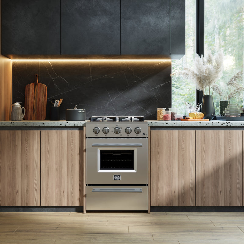 Forno Breno 24" Freestanding Gas Range in Stainless Steel, Air Fry, 4 Burners, FFSGS6272-24