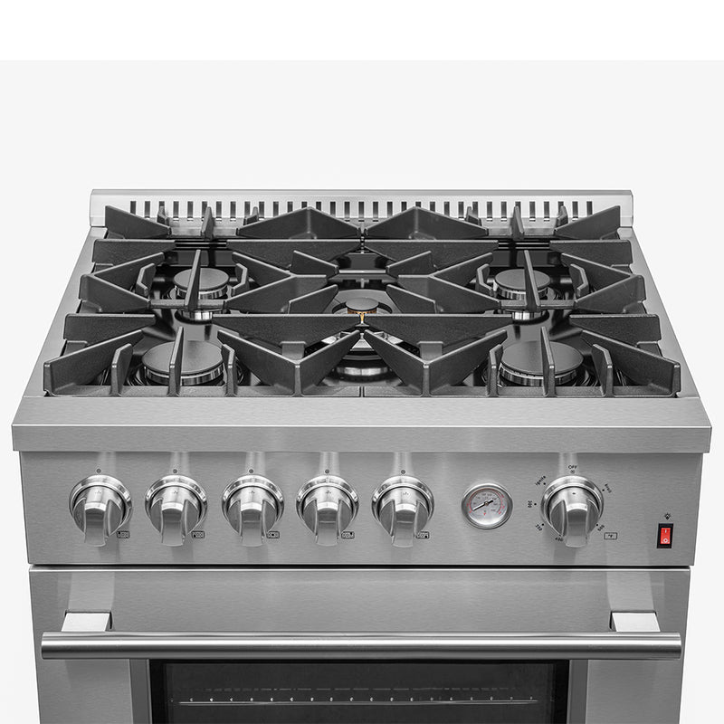 FORNO Premium 2-Piece Kitchen Bundle - Giovanni 30-inch Gas Range Stainless Steel, Forno Salerno 36" Side by Side Stainless Steel Refrigerator 20 cu.ft - FBDL-020-03CAUS