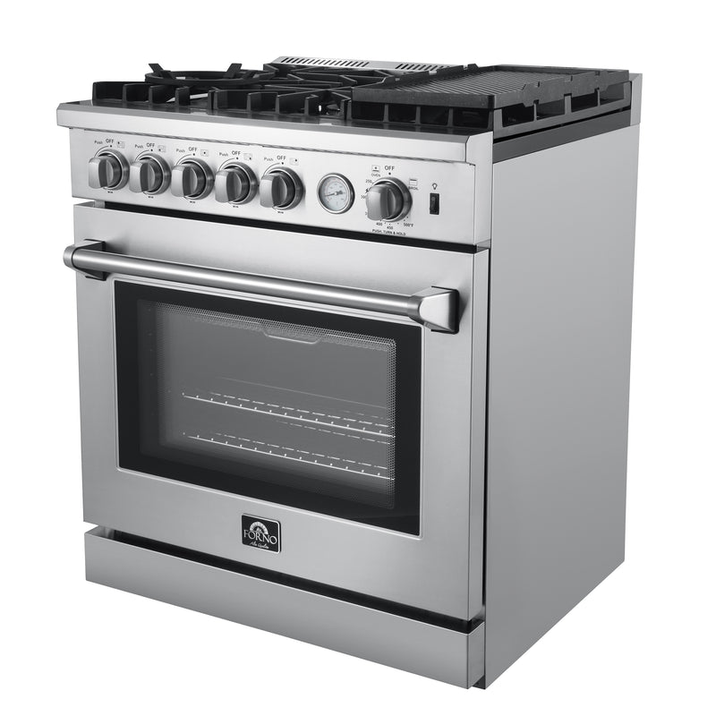 Forno Lazio 30" Freestanding Gas Range, 5 Sealed Burners, Air Fry, True Convection, FFSGS6276-30
