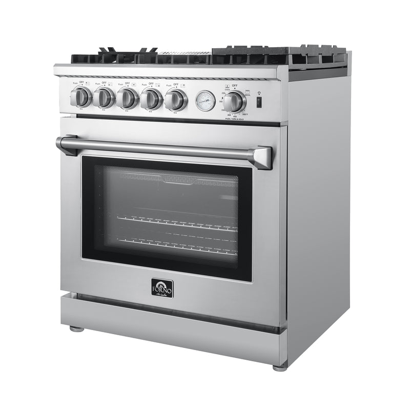 Forno Lazio 30" Freestanding Gas Range, 5 Sealed Burners, Air Fry, True Convection, FFSGS6276-30