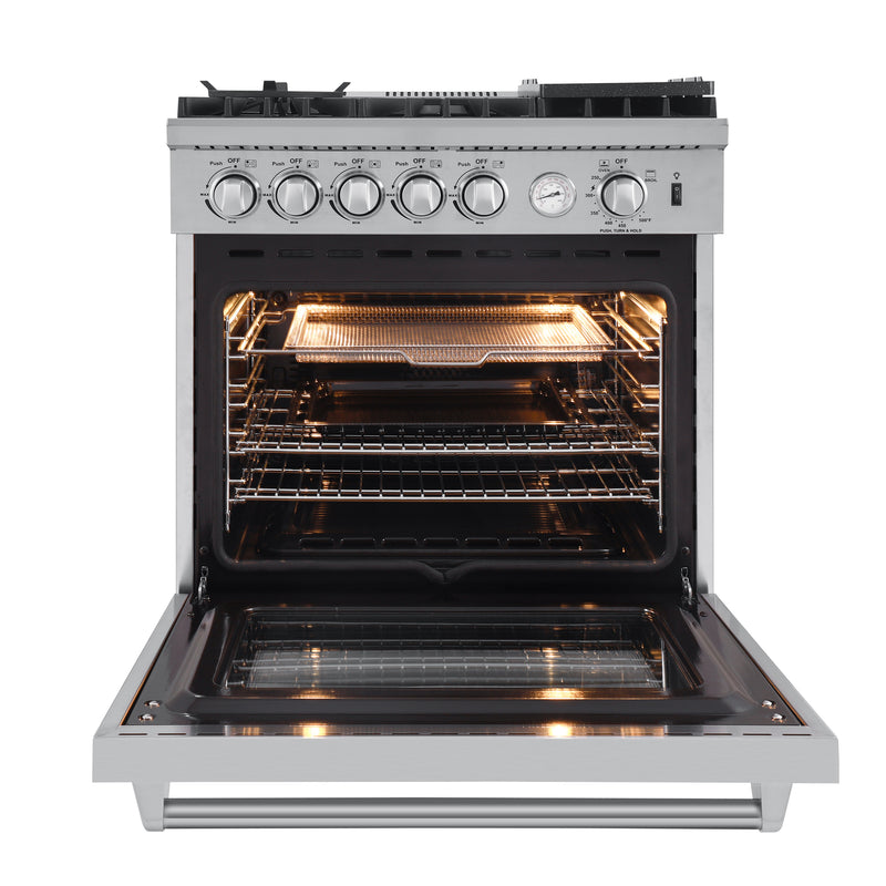 Forno Lazio 30" Freestanding Gas Range, 5 Sealed Burners, Air Fry, True Convection, FFSGS6276-30
