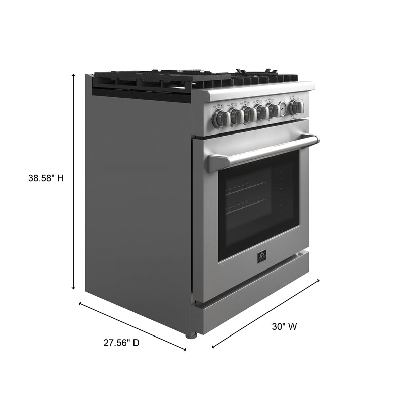 Forno Lazio 30" Freestanding Gas Range, 5 Sealed Burners, Air Fry, True Convection, FFSGS6276-30