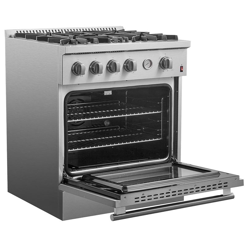 Forno Marco 30" Freestanding Gas Range in Stainless Steel, 4 Burners, Convection Oven, FFSGS6277-30