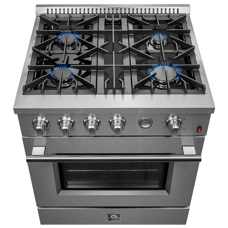 Forno Marco 30" Freestanding Gas Range in Stainless Steel, 4 Burners, Convection Oven, FFSGS6277-30