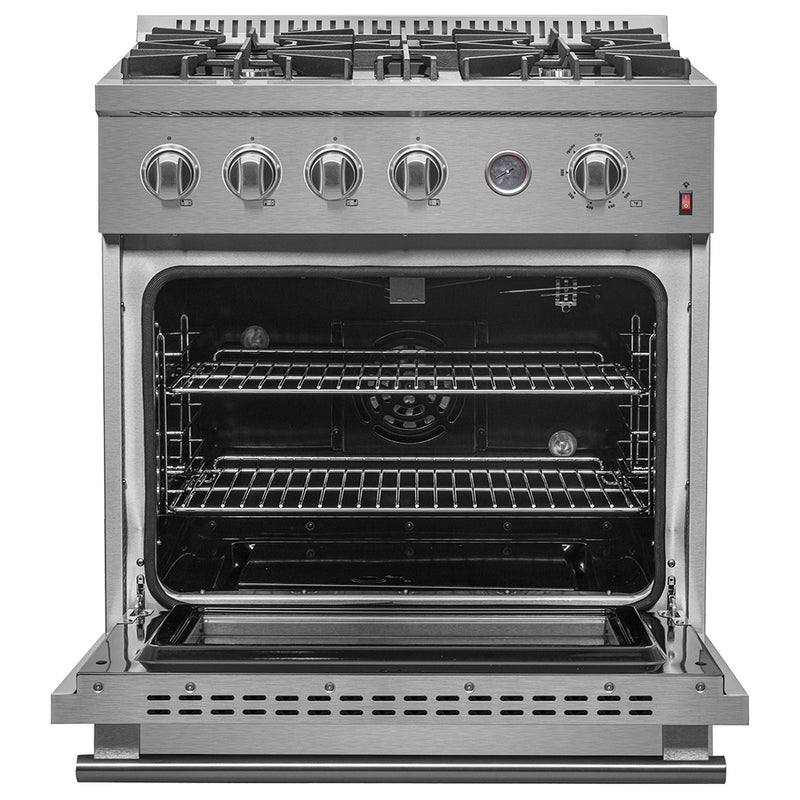 Forno Marco 30" Freestanding Gas Range in Stainless Steel, 4 Burners, Convection Oven, FFSGS6277-30