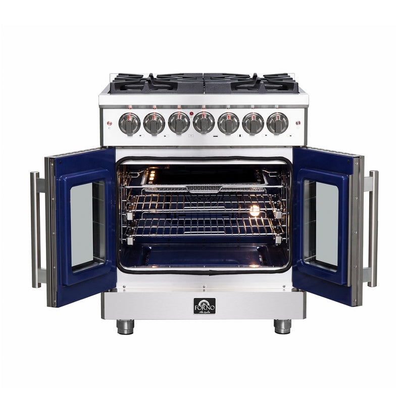 Forno Massimo 30" Freestanding French Door Dual Fuel Range in Stainless Steel, True Convection, 5 Burners, FFSGS6325-30