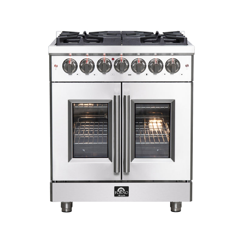 Forno Massimo 30" Freestanding French Door Dual Fuel Range in Stainless Steel, True Convection, 5 Burners, FFSGS6325-30