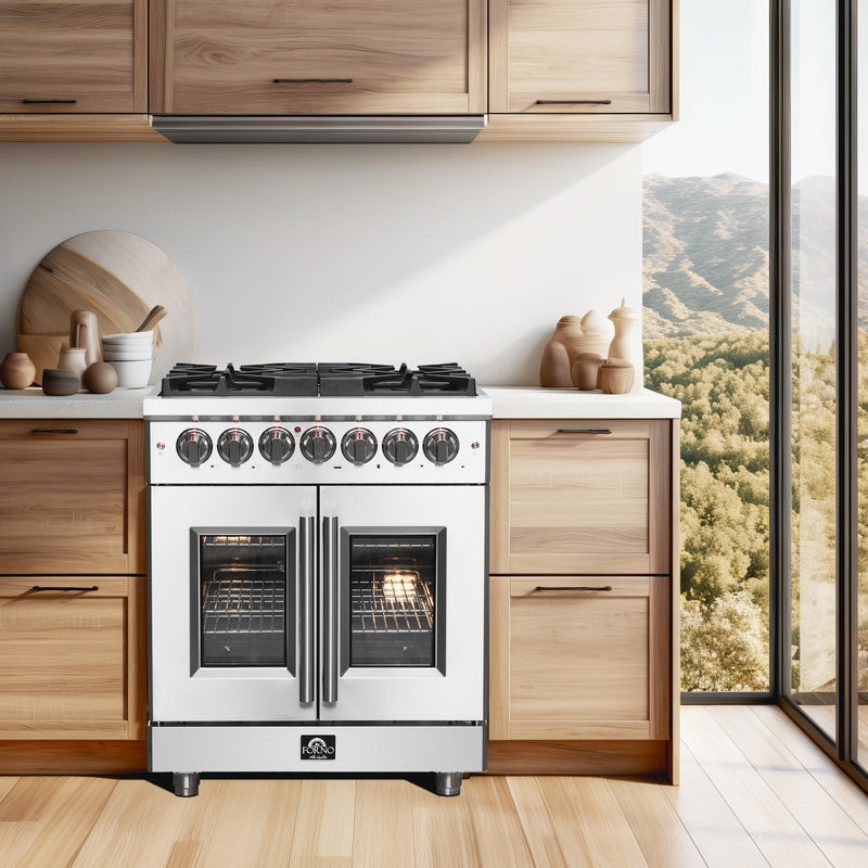 Forno Massimo 30" Freestanding French Door Dual Fuel Range in Stainless Steel, True Convection, 5 Burners, FFSGS6325-30