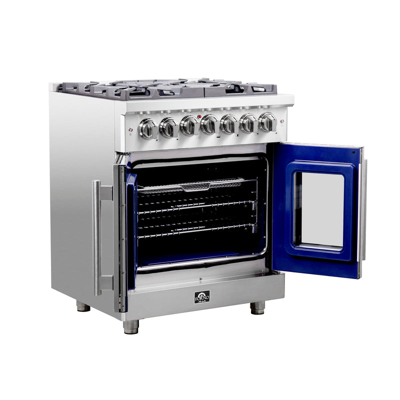 Forno Massimo 30" Freestanding French Door Dual Fuel Range in Stainless Steel, True Convection, 5 Burners, FFSGS6325-30