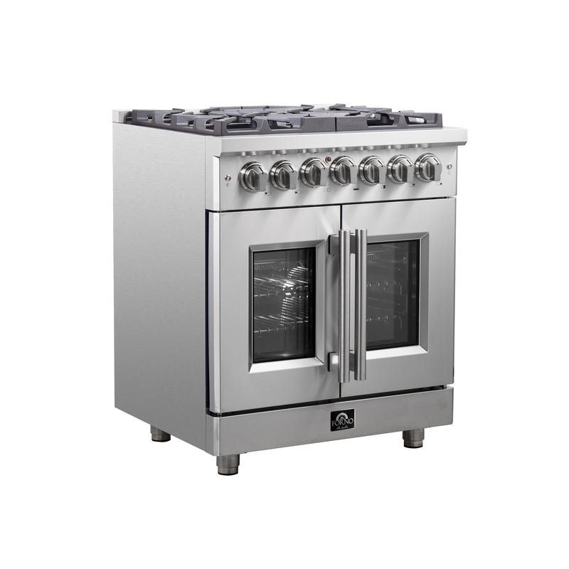 Forno Massimo 30" Freestanding French Door Dual Fuel Range in Stainless Steel, True Convection, 5 Burners, FFSGS6325-30
