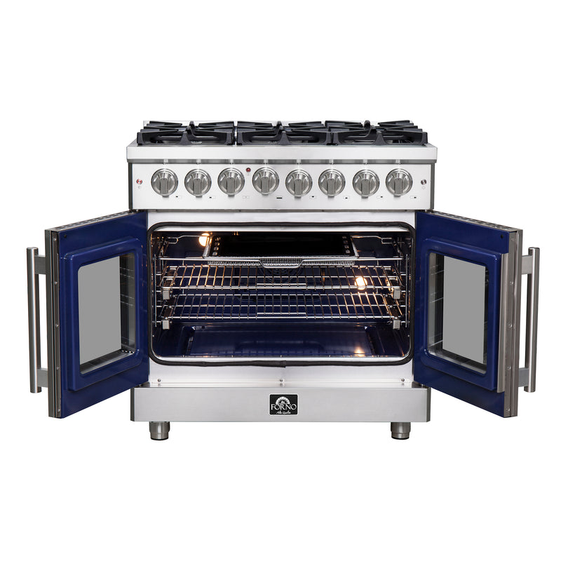 Forno Massimo 36" Freestanding French Door Dual Fuel Range in Stainless Steel, True Convection, 6 Burners, FFSGS6325-36