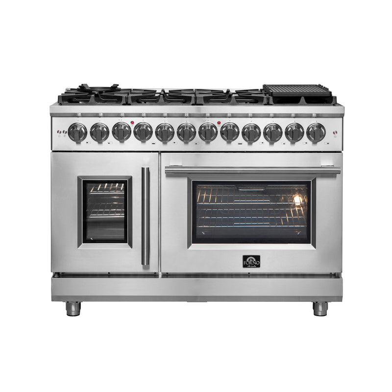 Forno Massimo 48" Freestanding French Door Dual Fuel Range, Double Oven, Air Fry, 8 Burners, FFSGS6325-48