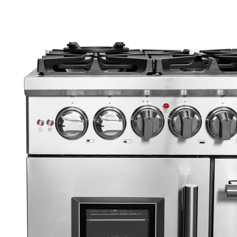 Forno Massimo 48" Freestanding French Door Dual Fuel Range, Double Oven, Air Fry, 8 Burners, FFSGS6325-48