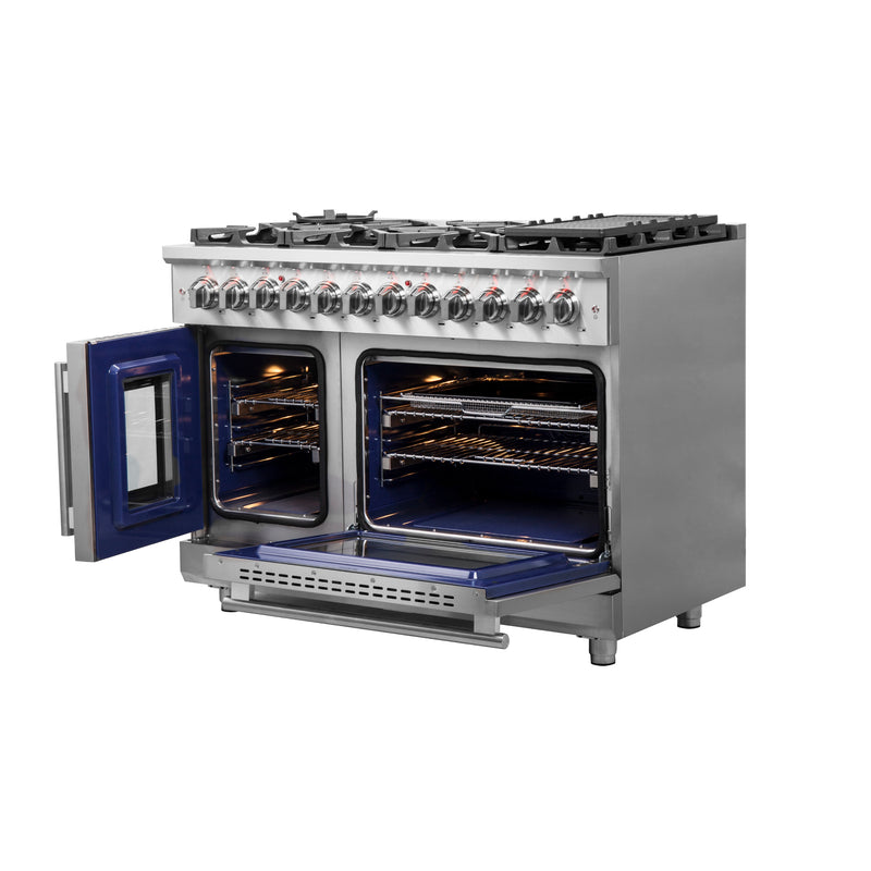 Forno Massimo 48" Freestanding French Door Dual Fuel Range, Double Oven, Air Fry, 8 Burners, FFSGS6325-48