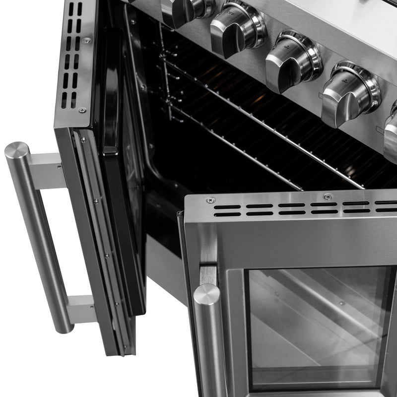 Forno Galiano 30" Freestanding French Door Dual Fuel Range in Stainless Steel, True Convection, 5 Burners, FFSGS6356-30