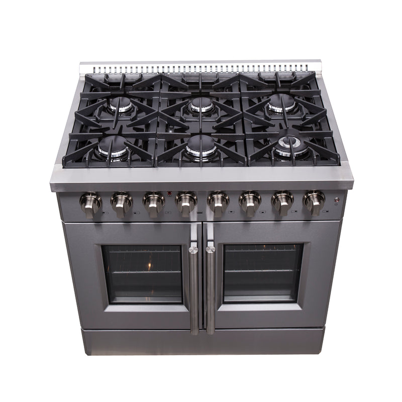 Forno Galiano 36" Freestanding French Door Dual Fuel Range in Stainless Steel, 6 Burners, Convection Oven, FFSGS6356-36