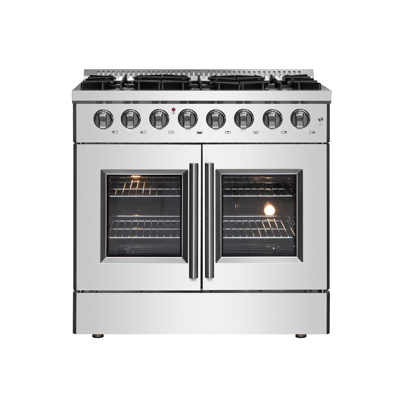 Forno Galiano 36" Freestanding French Door Dual Fuel Range in Stainless Steel, 6 Burners, Convection Oven, FFSGS6356-36